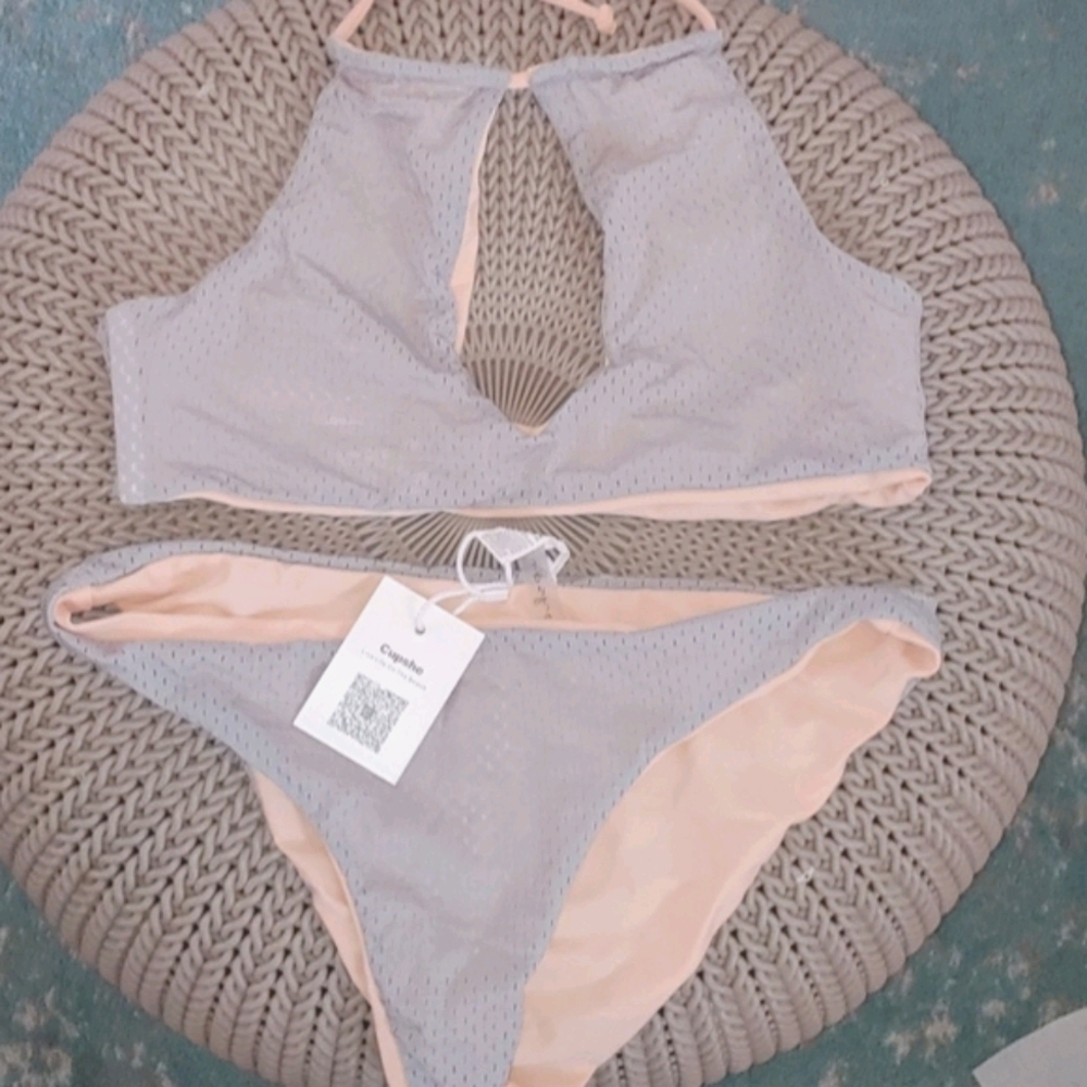 NWT 2pc Reversible Bikini Set Medium Apricot Gray